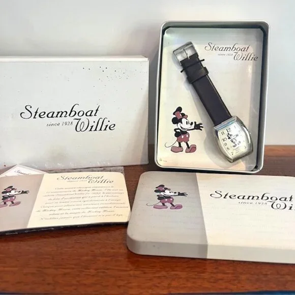 Disney 75th Anniversary Steamboat Willie Collectors Watch with Box & Papers Disney World 75 Years w/Mickey Mouse Steamboat Willie Watch  main image 2